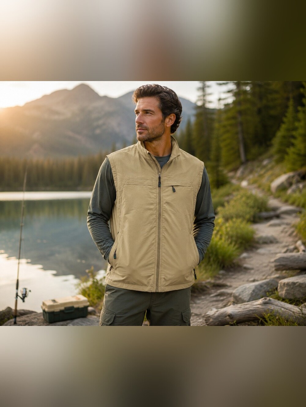Men's Outdoor Utility Vest Khaki Beige 2XL Lightweight Fishing Hiking Travel NWT